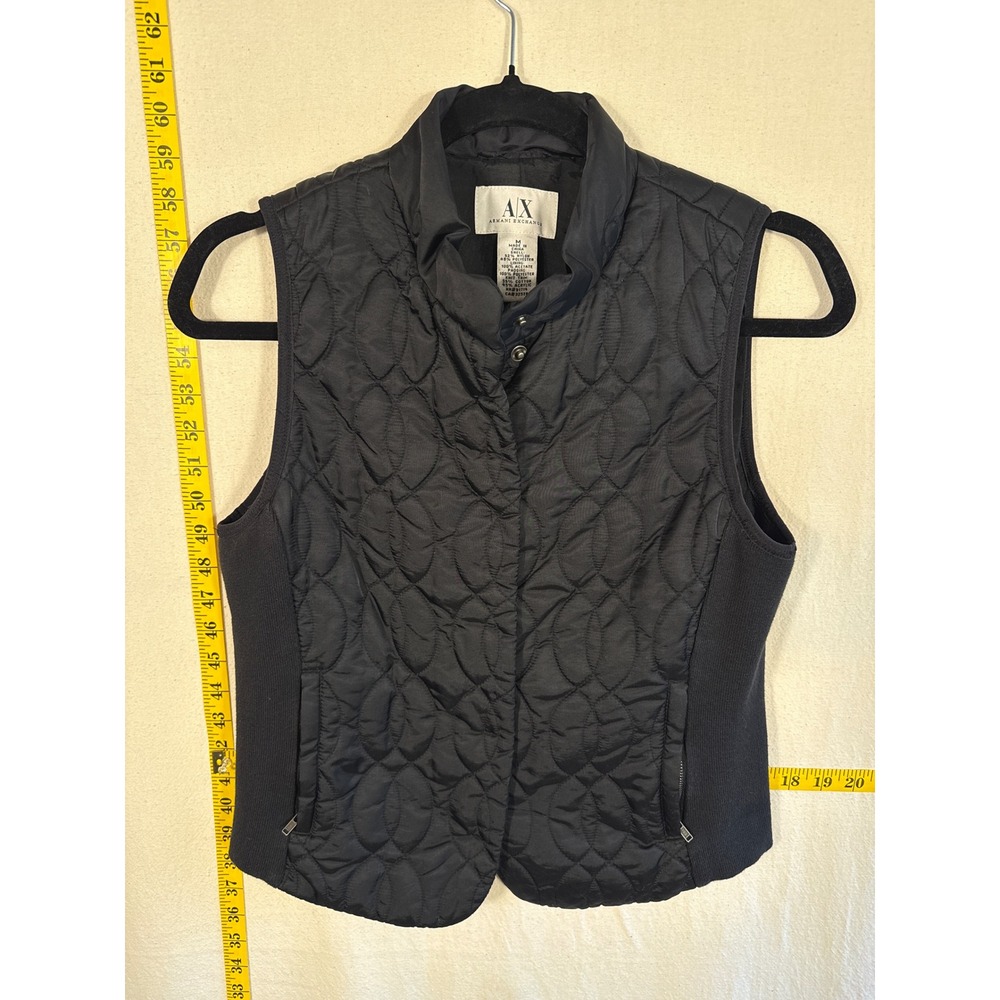 Armani Exchange Women's Chic Quilted Vest Med Black Snap-Button Up Quiet Luxury